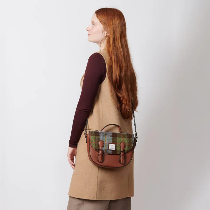 Islander Harris Tweed Medium Cobble Satchel 'Chestnut Tartan'