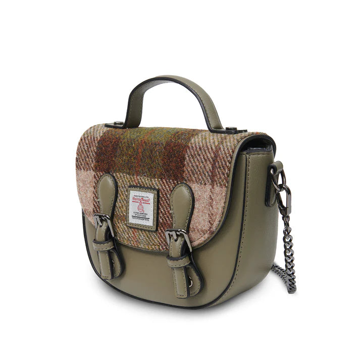 Islander Harris Tweed Medium Cobble Satchel 'Pink and Blue Tartan'