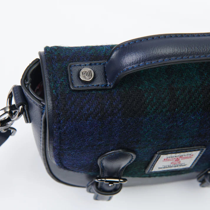 Islander Harris Tweed Medium Cobble Satchel 'Pink and Blue Tartan'