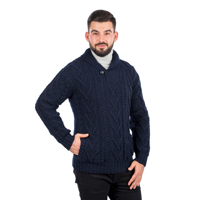 Men's Marino Wool Shawl Collar Single Button Sweater