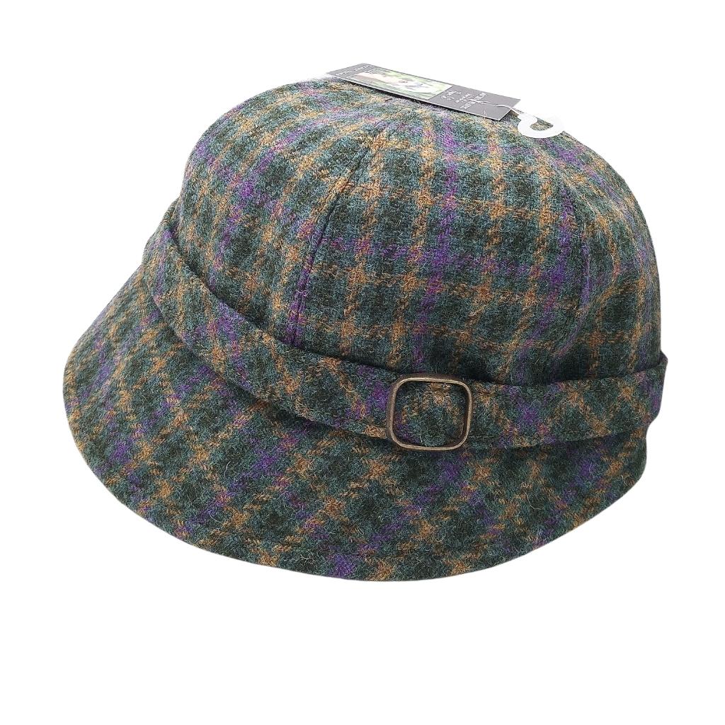 Mucros Weaver Yellow and Purple Check Tweed Flapper Cap 471