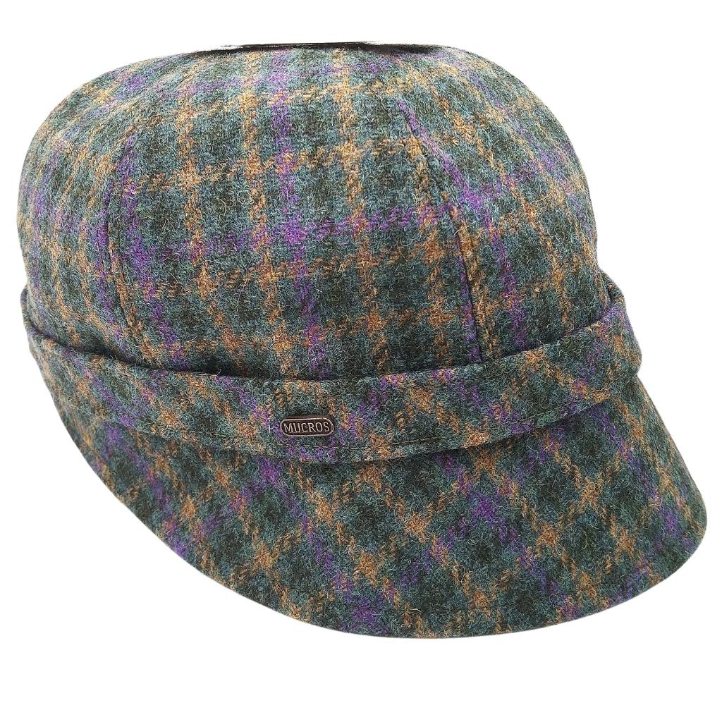 Mucros Weaver Yellow and Purple Check Tweed Flapper Cap 471