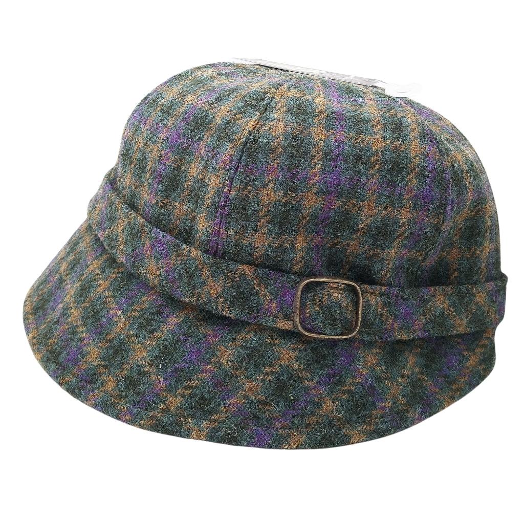 Mucros Weaver Yellow and Purple Check Tweed Flapper Cap 471