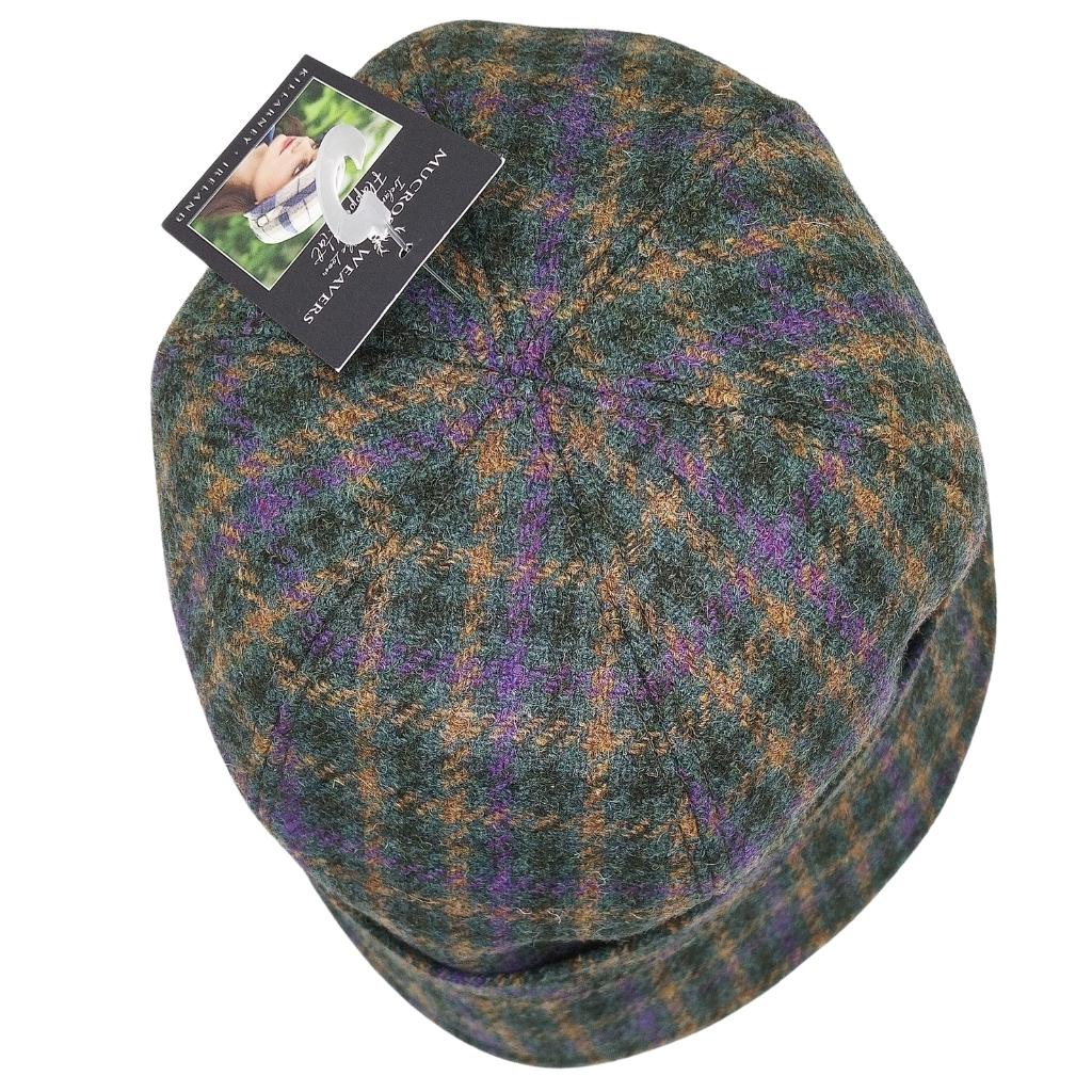 Mucros Weaver Yellow and Purple Check Tweed Flapper Cap 471