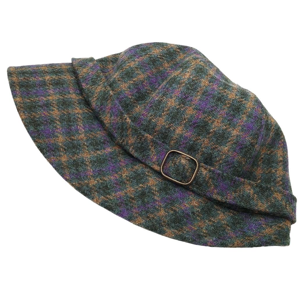 Mucros Weaver Yellow and Purple Check Tweed Flapper Cap 471