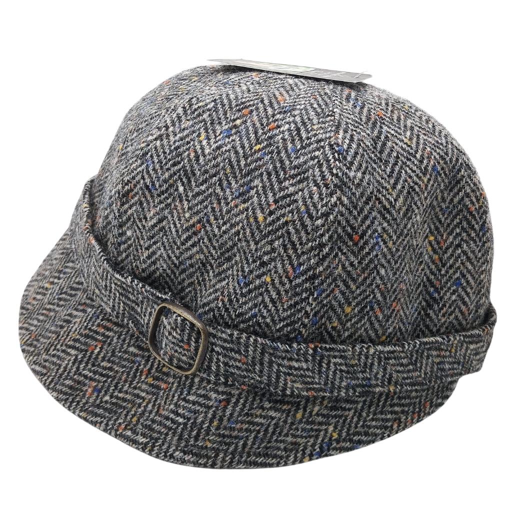 Mucros Weavers Black and White Herringbone Tweed Flapper Cap 1