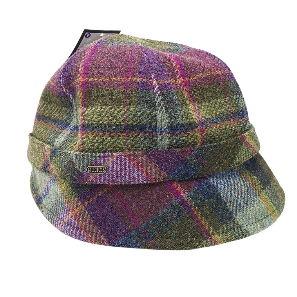 Mucros Weavers Green Multi Tartan Tweed Flapper Cap 574