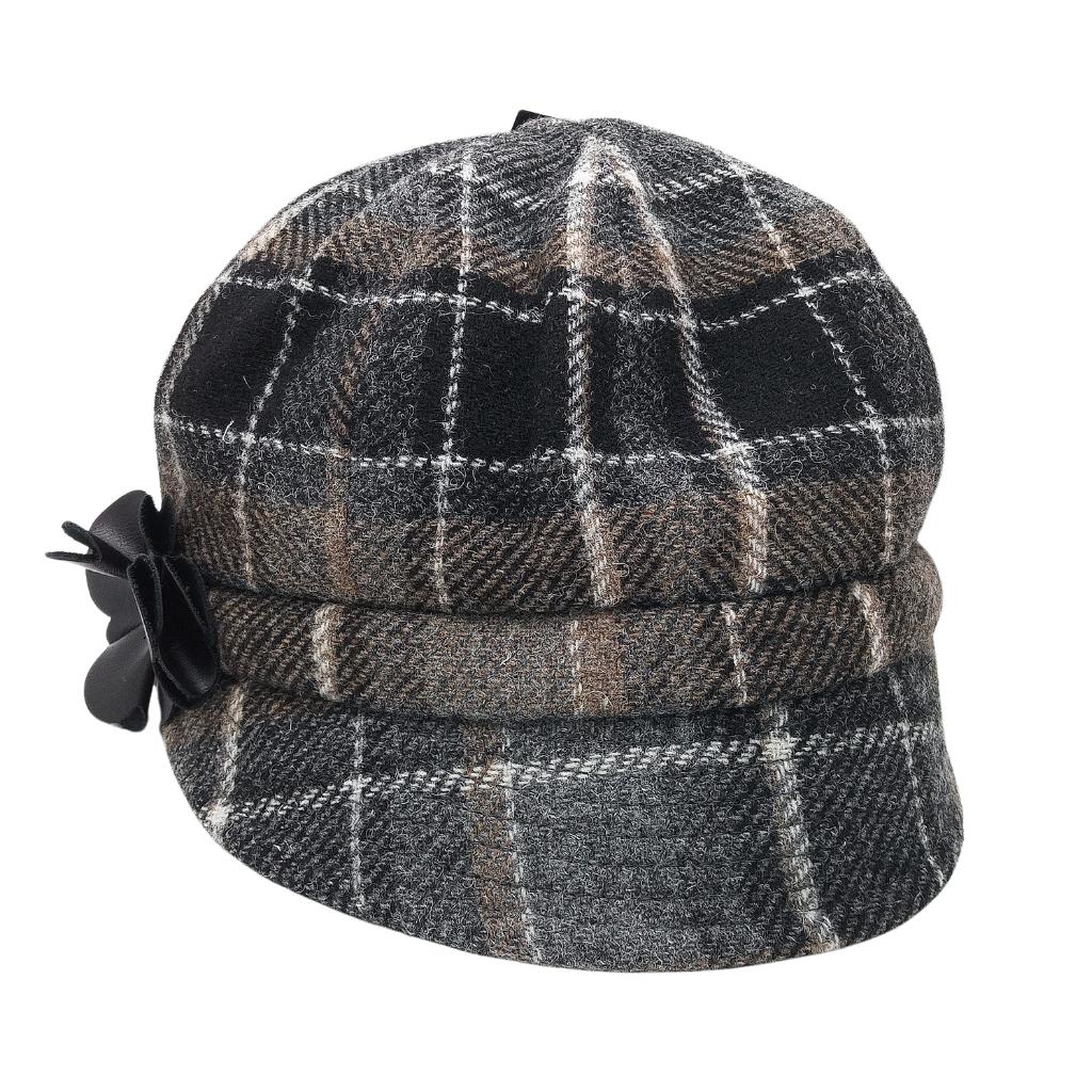 Mucros Weavers Grey and Black Plaid Tweed Newsboy Cap- 21