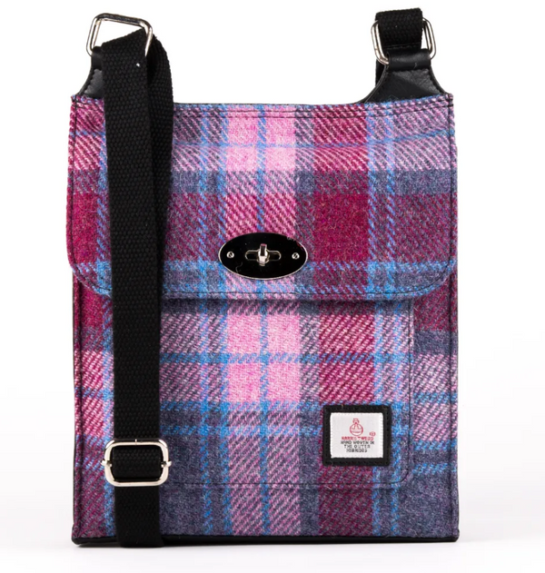 Harris Tweed Satchel Bag- Pink and Blue Tartan