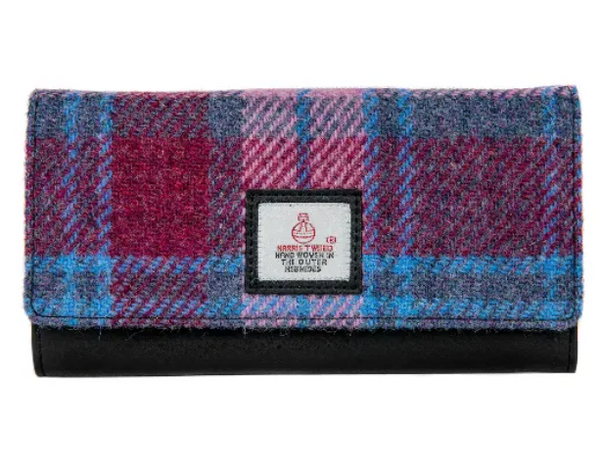Harris Tweed Envelope Wallet- Pink and Blue Tartan