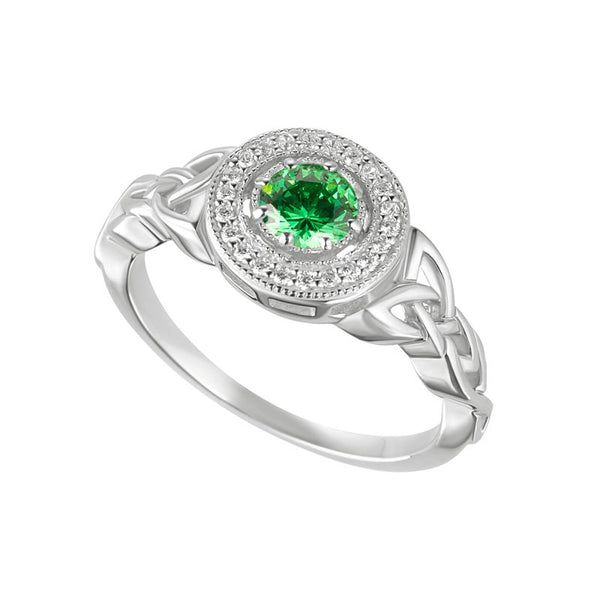 Sterling Silver Green Cubic Zirconia Trinity Knot Ring