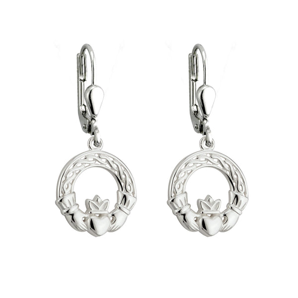 Sterling Silver Woven Celtic Knot and Claddagh Drop Earrings