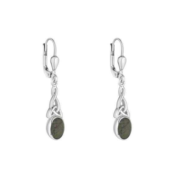 Connemara Marble and Sterling Silver Long Trinity Knot Drop Earrings