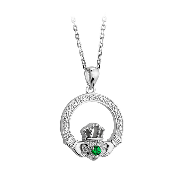 Sterling Silver Crystal Illusion Claddagh Necklace