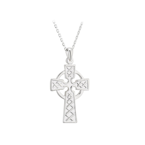 Sterling Silver Embossed Celtic Cross Necklace