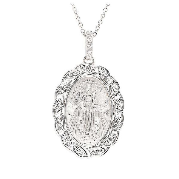 Sterling Silver Miraculous Medal with Celtic Knot Border