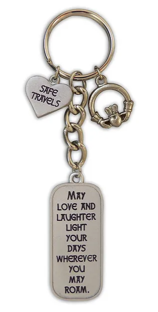 Irish Blessing Safe Travels Keyring with Claddagh Charm