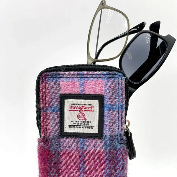 Harris Tweed Double Glasses Sleeve- Pink and Blue Tartan
