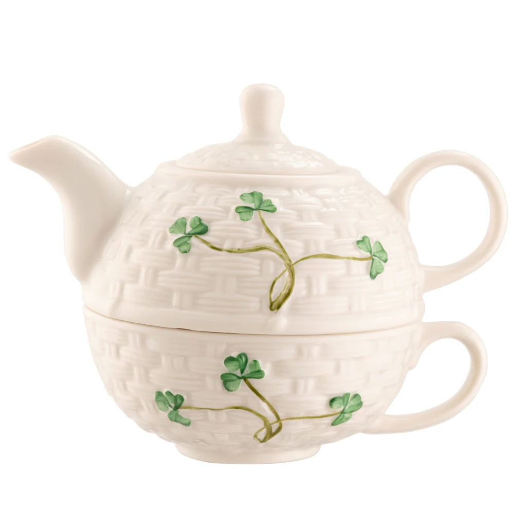 Belleek Shamrock Tea for One Tea Pot and Cup