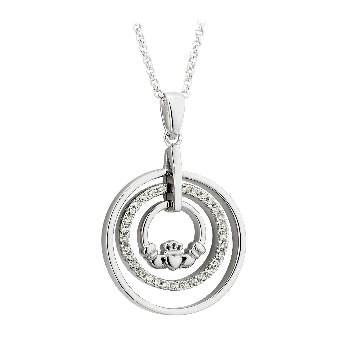 Sterling Silver Claddagh and CZ Circle Necklace