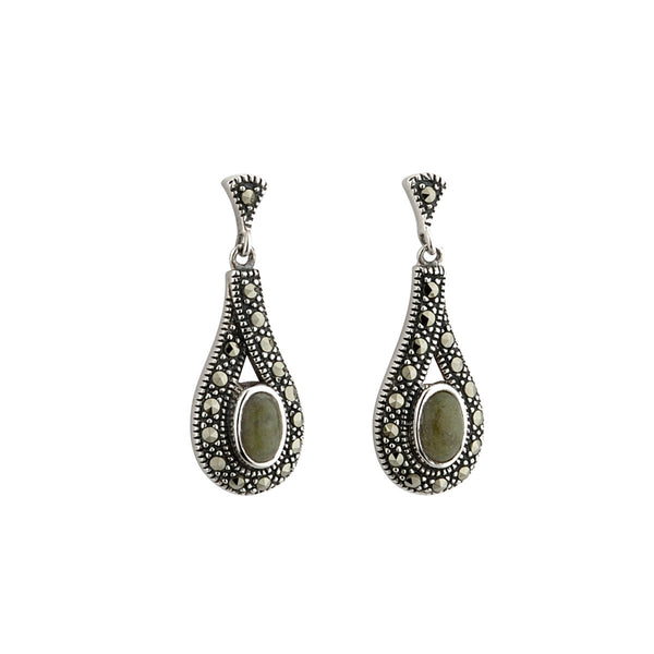 Connemara Marble and Marcasite Sterling Silver Earrings