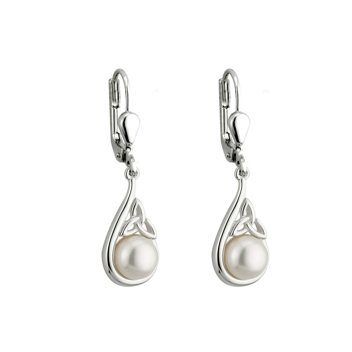 Freshwater Pearl Sterling Silver Trinity Knot Drop Earrings