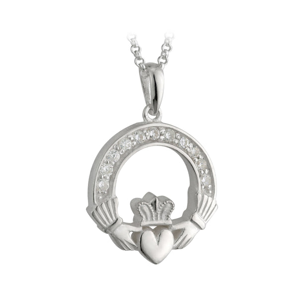 Sterling Silver and CZ Claddagh Necklace