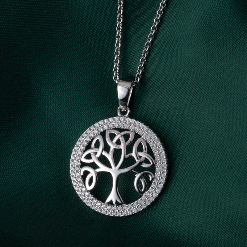 Sterling Silver Trinity Knot Tree of Life CZ Necklace