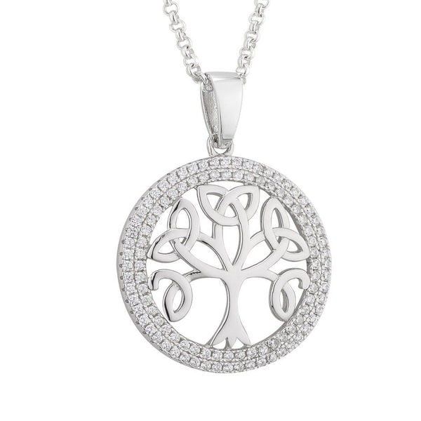 Sterling Silver Trinity Knot Tree of Life CZ Necklace