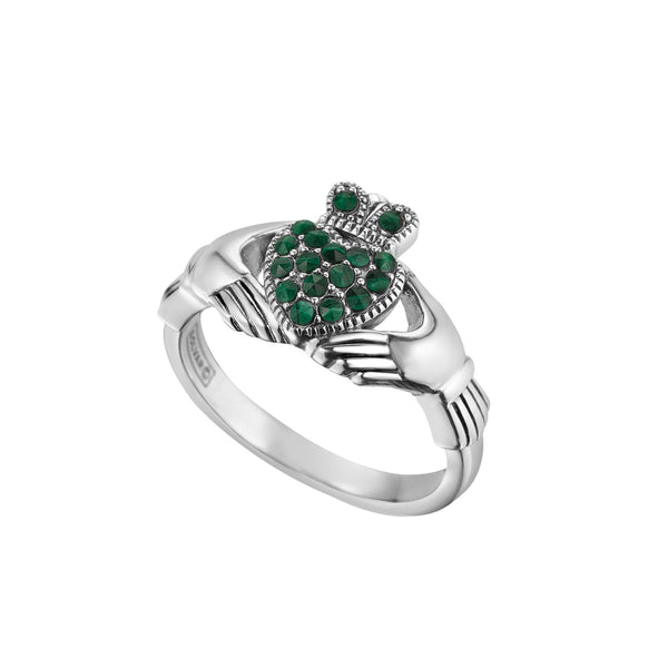 Sterling Silver and Malachite Studded Claddagh Ring