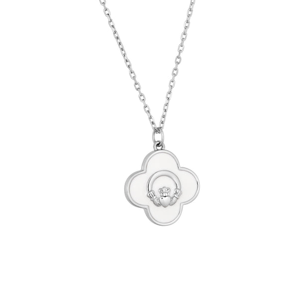 Sterling Silver White Enamel Claddagh Necklace