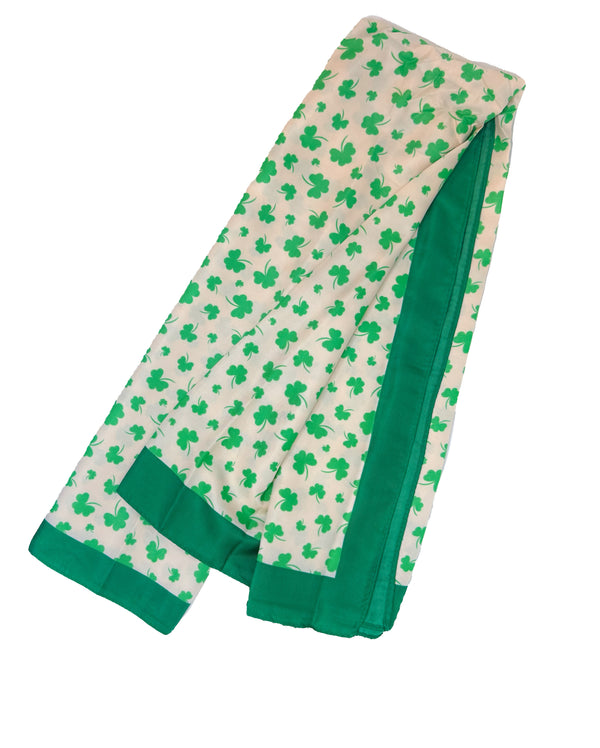 Double Sided Square Shamrock Scarf- Green/Cream