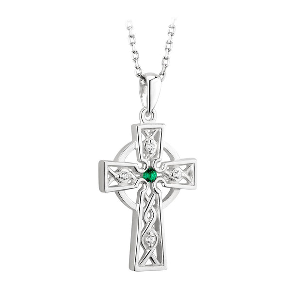Sterling Silver Filigree Cubic Zirconia Celtic Cross Necklace