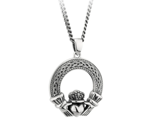 Men's Oxidized Sterling Silver Claddagh Necklace
