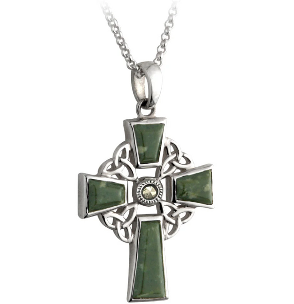 Connemara Marble and Marcasite Trinity Knot Celtic Cross