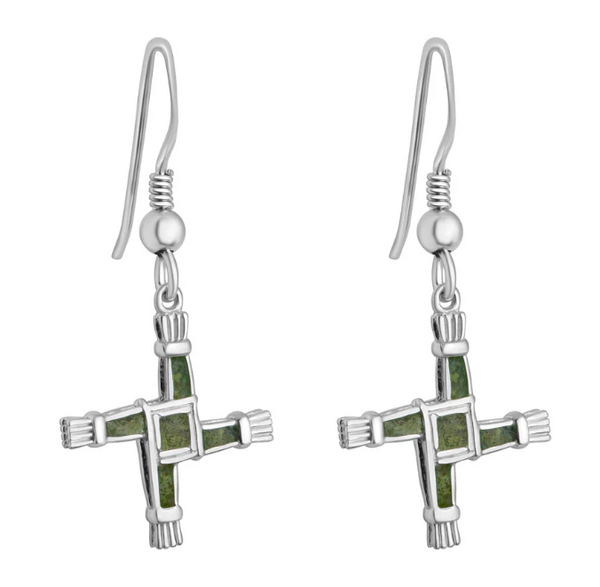 Sterling Silver and Connemara Marble St. Brigid's Cross Earrings