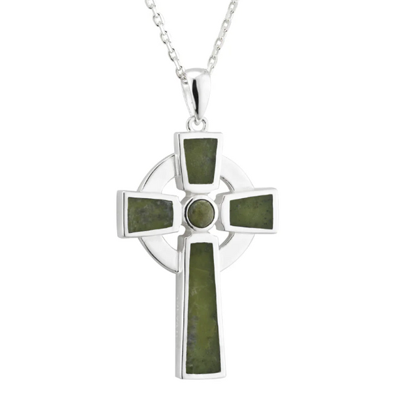 Sterling Silver and Connemara Marble Small Celtic Cross