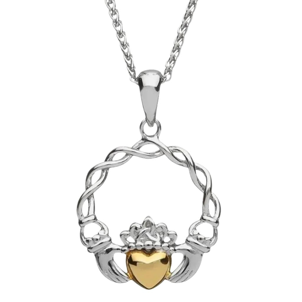 Sterling Silver 10K Gold Claddagh Necklace