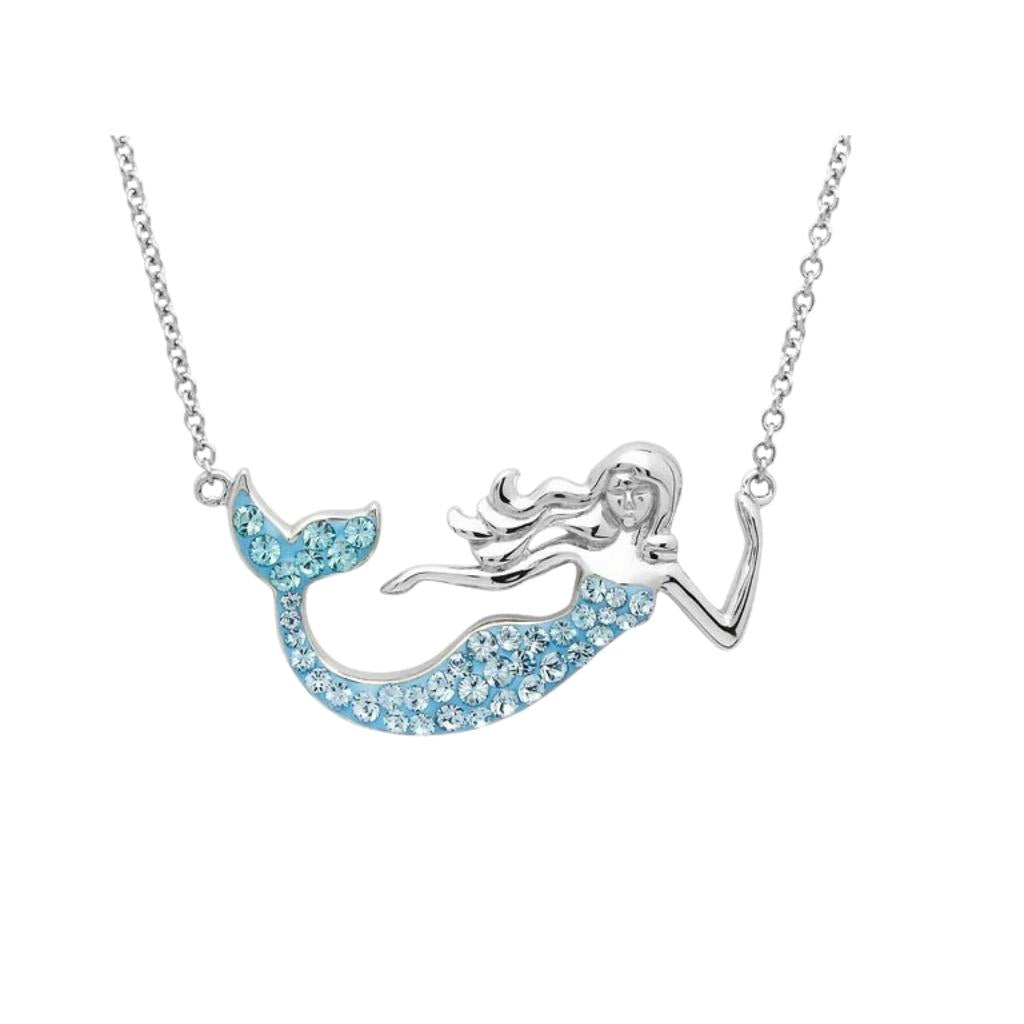Sterling Silver Aqua Crystal Mermaid Necklace