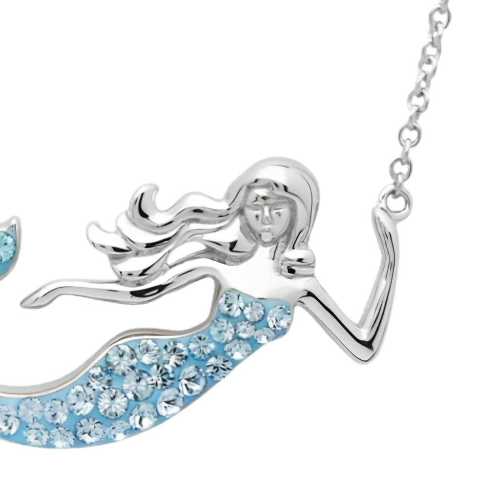 Sterling Silver Aqua Crystal Mermaid Necklace