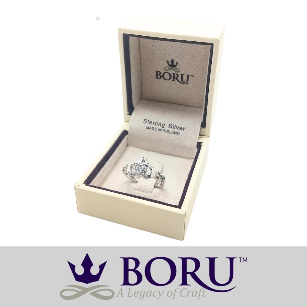 Sterling Silver Claddagh Birthstone Rings