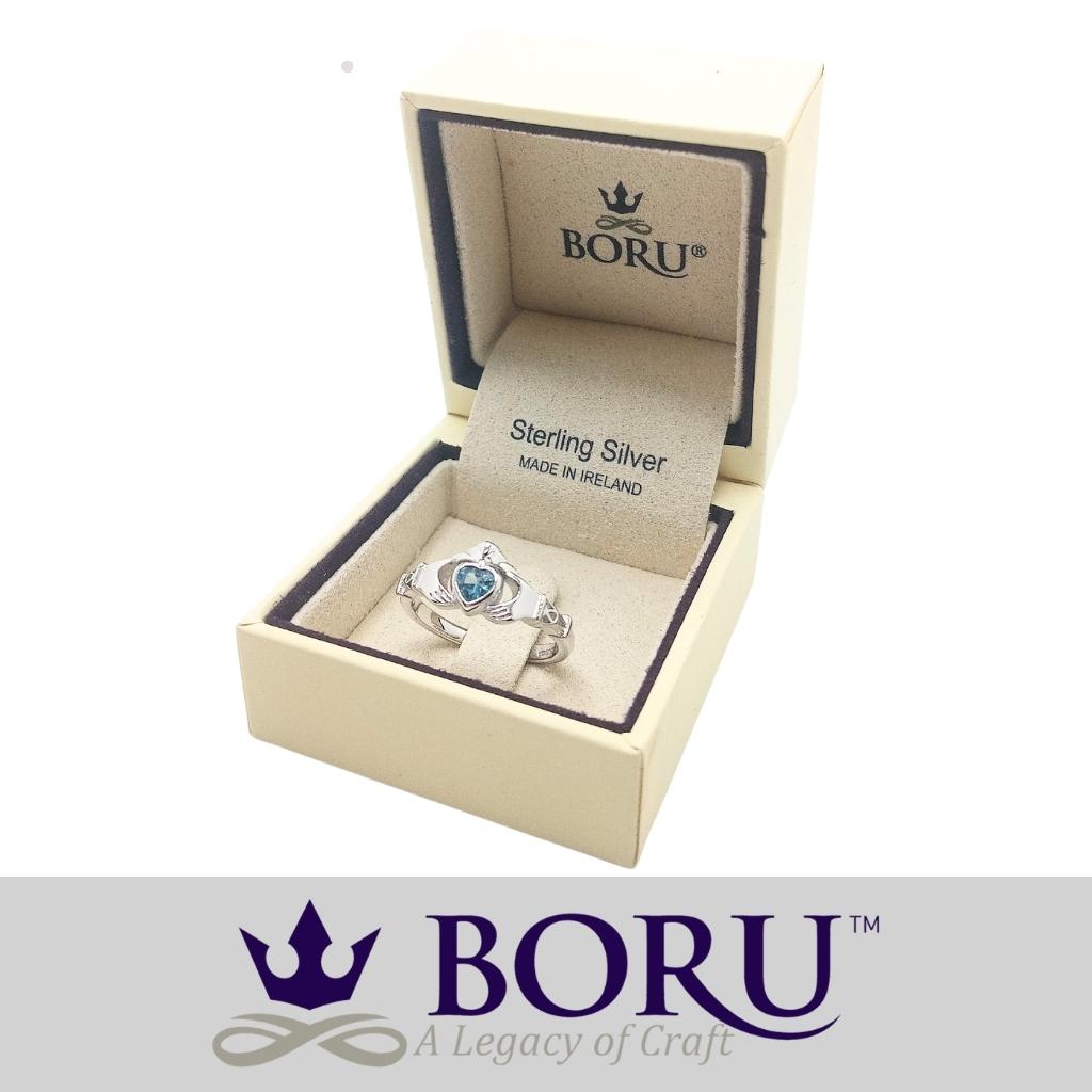 Sterling Silver Claddagh Birthstone Rings