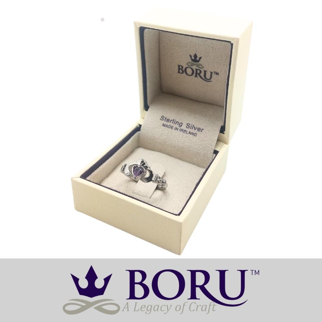 Sterling Silver Claddagh Birthstone Rings