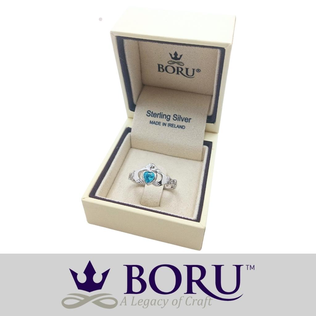 Sterling Silver Claddagh Birthstone Rings