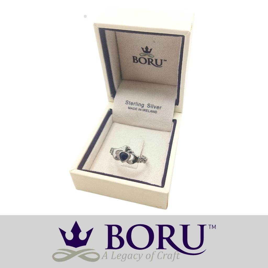 Sterling Silver Claddagh Birthstone Rings
