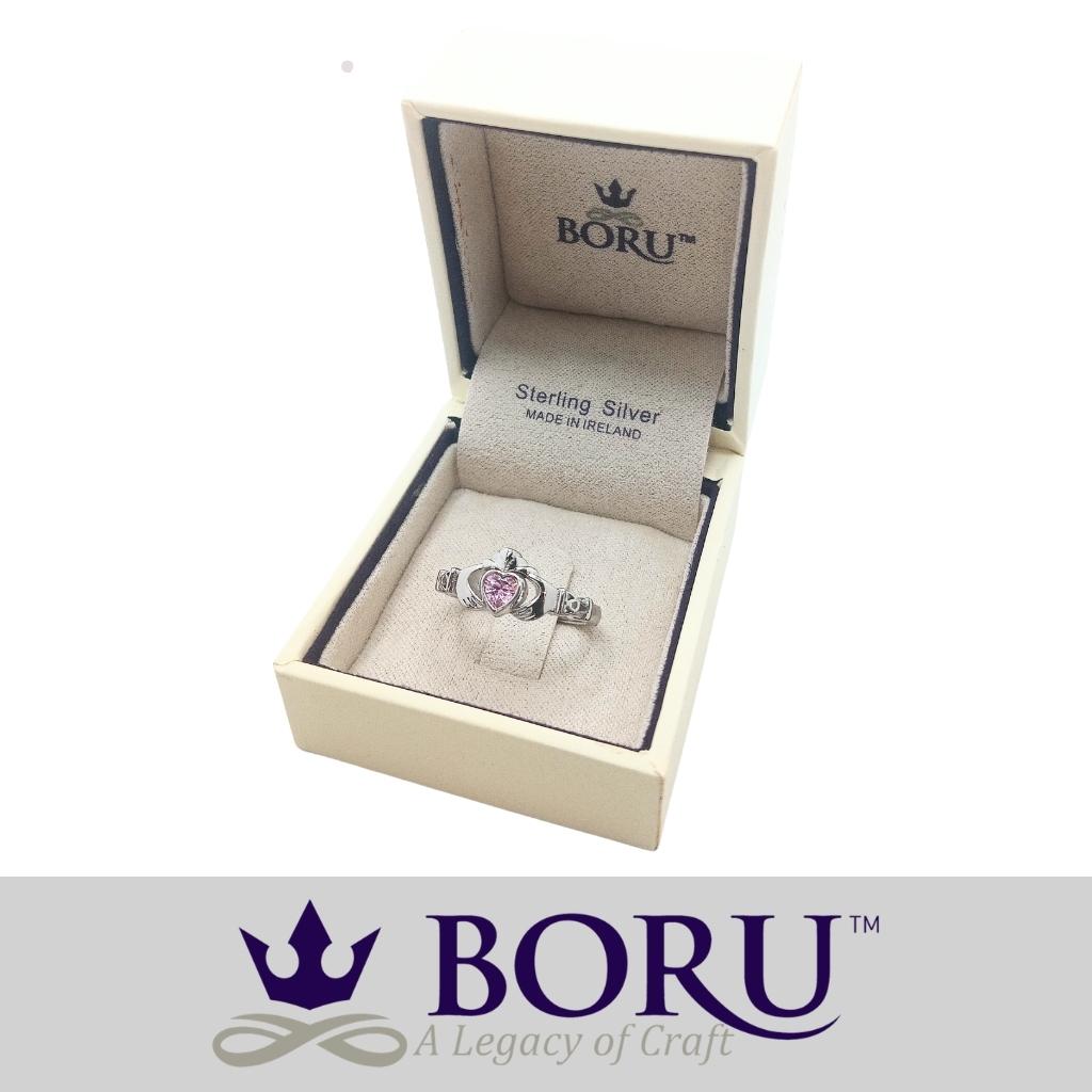Sterling Silver Claddagh Birthstone Rings