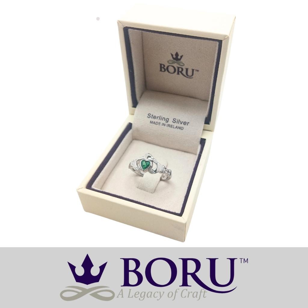 Sterling Silver Claddagh Birthstone Rings