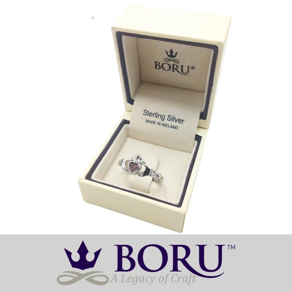 Sterling Silver Claddagh Birthstone Rings