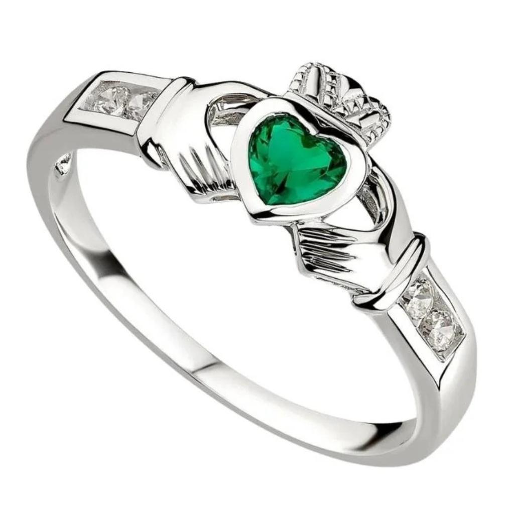 Sterling Silver Emerald Claddagh Ring