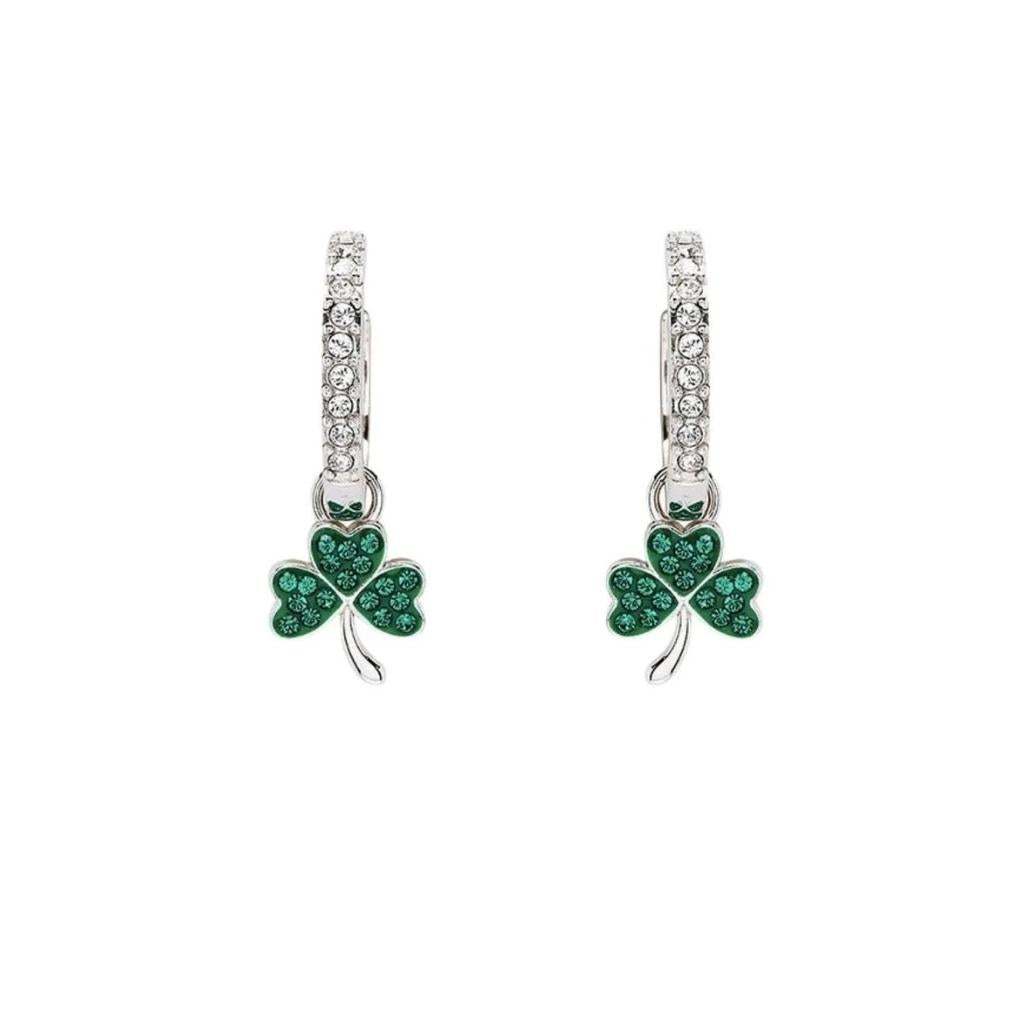 Sterling Silver Green CZ Shamrock Earrings